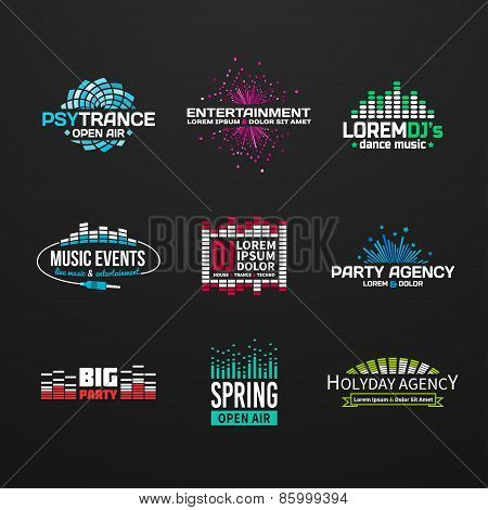 Third Big Set Music Equalizer Emblem Vector On Dark Background
