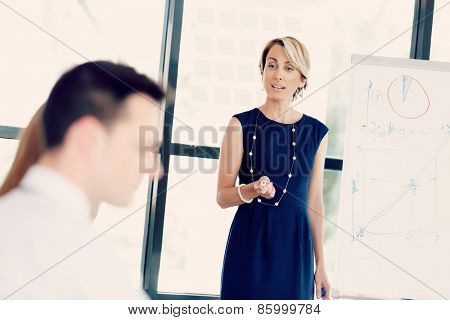Businesswoman doing a presentaion in front of her collegues