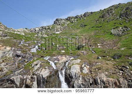 Rocky mountains nearby Rhone glacier, source of Rhone river 
