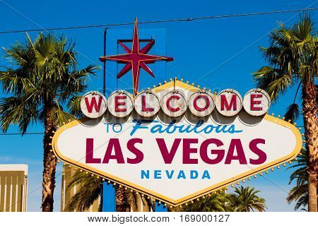 A view of Welcome to Fabulous Las Vegas sign in Las Vegas Strip at day time