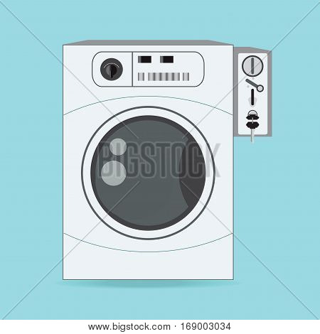 Coin washing machines with integrated payment system comfortably to do housework flat design vector illustration.