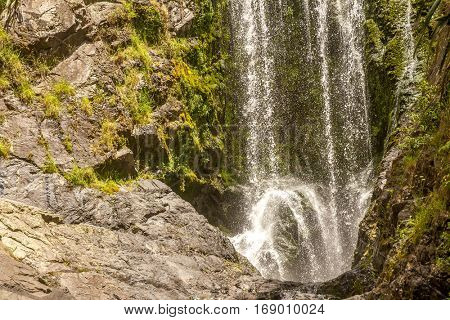 beautiful water fall in forest, new zealand, waipu, piroa falls