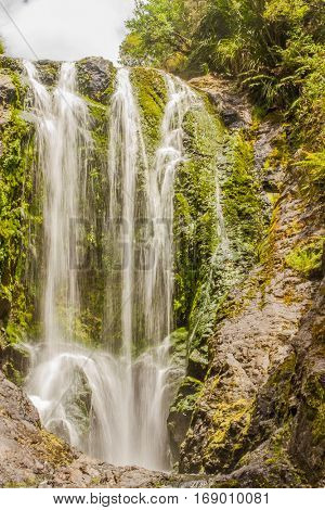 beautiful water fall in forest, new zealand, waipu, piroa falls