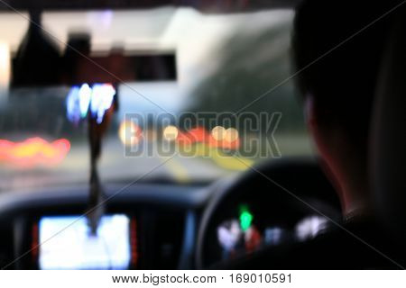 Night Road View From Inside Car Natural Light Street And Other Cars Is Motion Blurred, Blur Image Fr