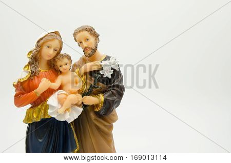 Closeup holy family isolated on white background