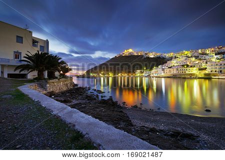 Old harbour, chora and the castle on Astypalea island.