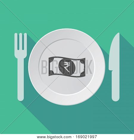 Long Shadow Tableware With  A Rupee Bank Note Icon
