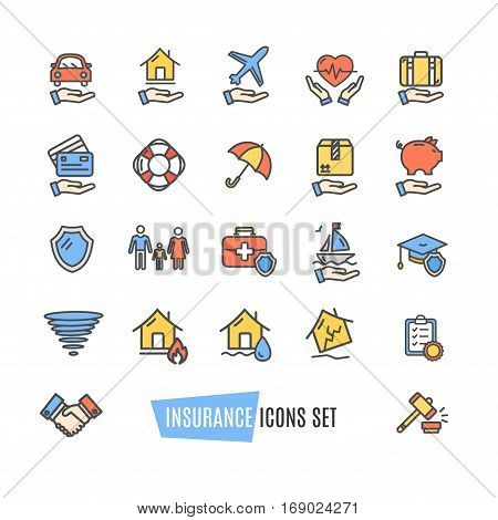 Insurance Icon Color Thin Line Set Support Services Element Design for Web and App. Vector illustration