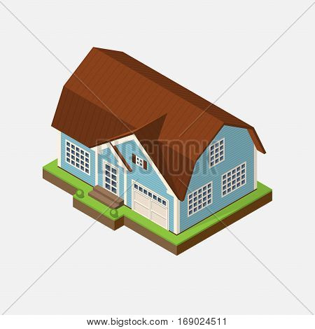 Isometric 3d private house icon. Real estate vector illustration