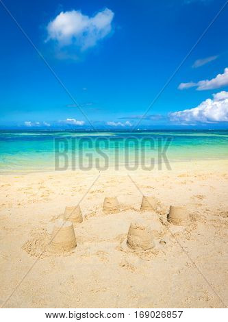Sandy tropical Wolmar beach at sunny day.  Mauritius