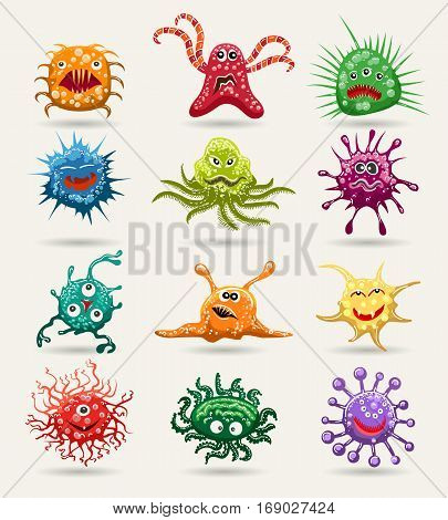 Cell disease vector icons. Biology immune bacteria and infection microbes signs isolated on white background