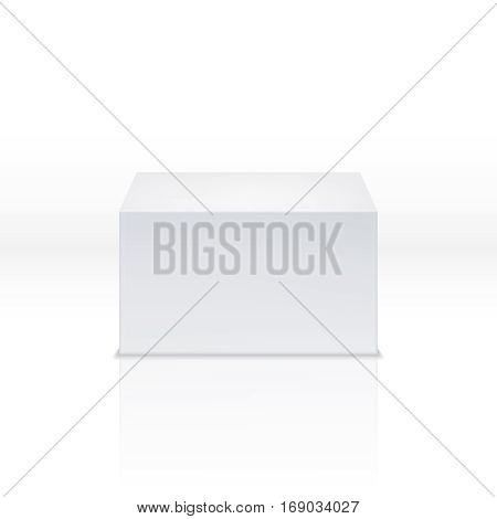 White square pedestal, empty polyhedron, blank 3d box, cube, stage vector illustration. Rectangular geometrical package, block cube for stage or pedestal