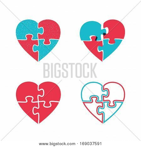 Hearts puzzles icons. Four puzzle icons in the shape of heart.