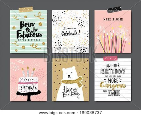 Set of birthday greeting cards design