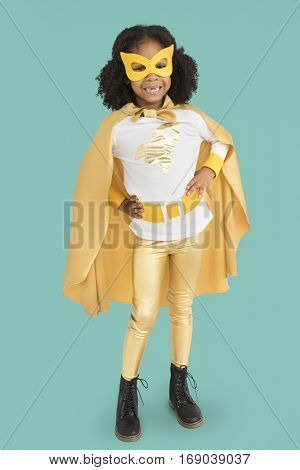 Little Girl Superherokid Pose Smile Studio