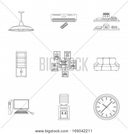 Office furniture and interior set icons in outline design. Big collection of office furniture and interior vector symbol stock illustration
