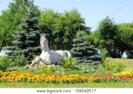 Gomel Belarus AUGUST 9 2010: The small architectural form horse on the street Efremova