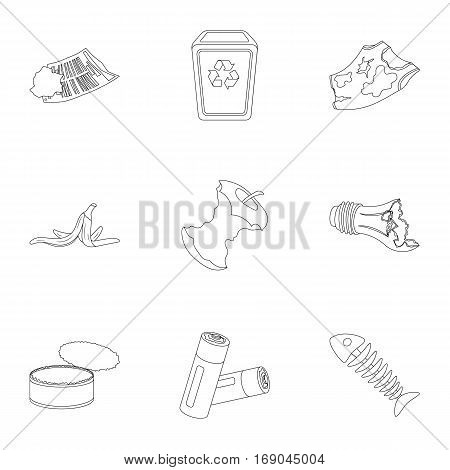 Trash and garbage set icons in outline design. Big collection of trash and garbage vector symbol stock illustration