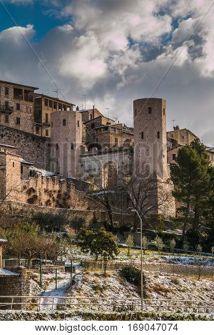 City gate Porta Venere and Torri di Properzio, Spello, Umbria, Italy