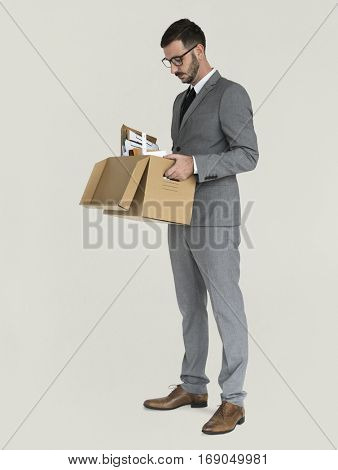 Caucasian Business Man Pack Up Retrenched