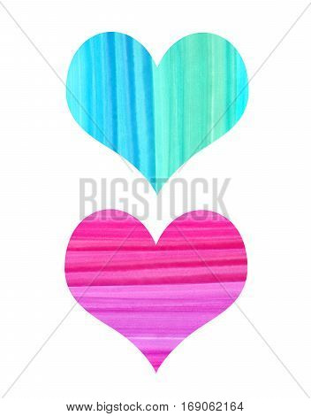 Abstract hearts with watercolor pattern isolated on white background