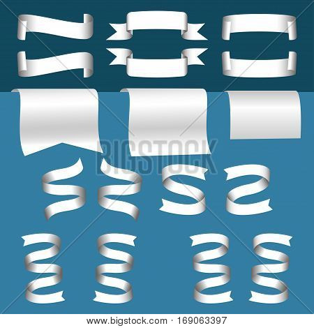 Set of white ribbons and banners on a blue background