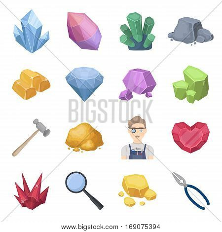 Precious minerals and jeweler set icons in cartoon design. Big collection of precious minerals and jeweler vector symbol stock illustration