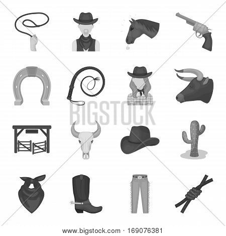 Rodeo set icons in monochrome design. Big collection of rodeo vector symbol stock illustration