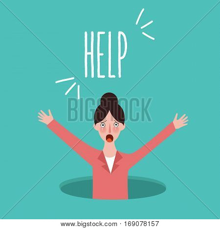 woman asking for help drowning concept in burden problem crisis vector