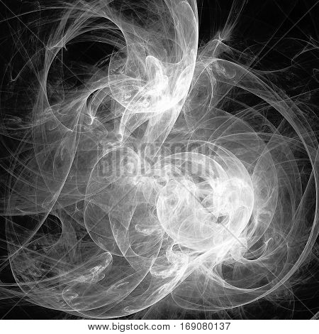 3D surreal Black and White illustration. Sacred geometry. Mysterious psychedelic relaxation pattern. Fractal abstract texture. Digital artwork graphic astrology magic