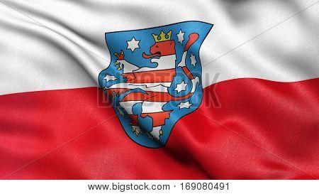 Flag of Thuringia waving in the wind. 3D illustration with high quality fabric texture.