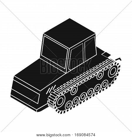 Tracked tractor icon in black design isolated on white background. Transportation symbol stock vector illustration.
