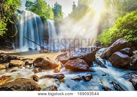 Tropical waterfall Phnom Kulen, Cambodia