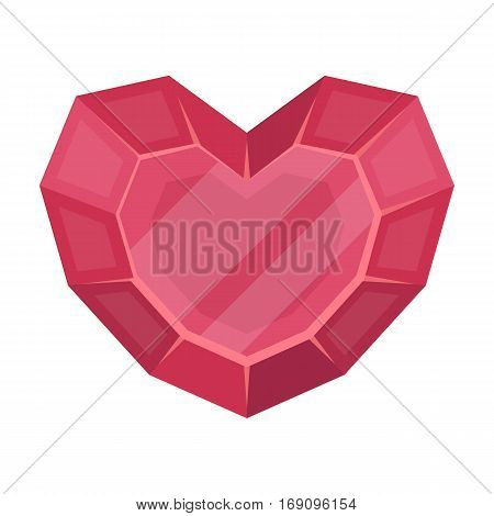 Heart-shaped gemstone icon in cartoon design isolated on white background. Precious minerals and jeweler symbol stock vector illustration.