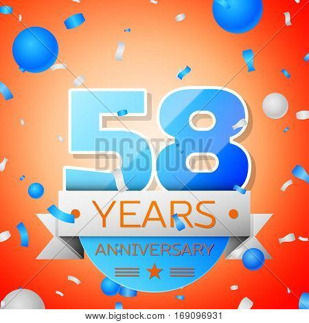 Fifty eight years anniversary celebration on orange background. Anniversary ribbon