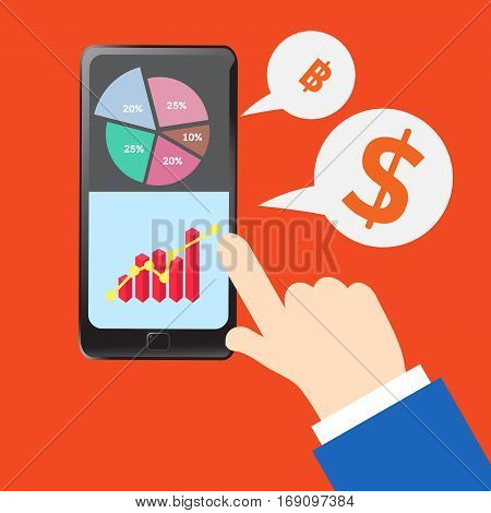 Vector mobile smartphone online connection money and market