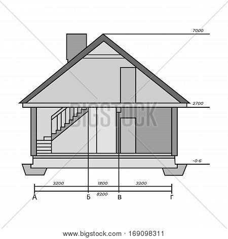 Technical drawing of house icon in monochrome design isolated on white background. Architect symbol stock vector illustration.