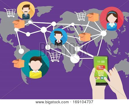 Vector Design online shopping with technology smartphone cellular communication