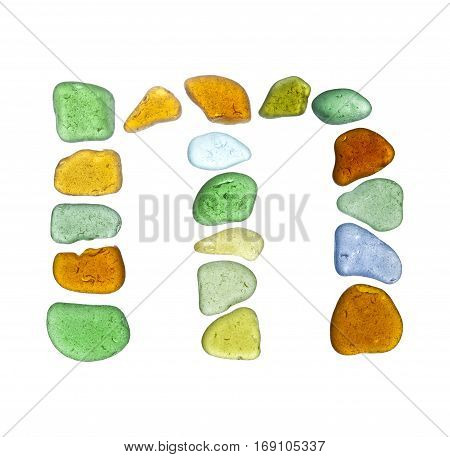 sea glass letters isolated on white background