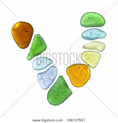 sea glass letters isolated on white background