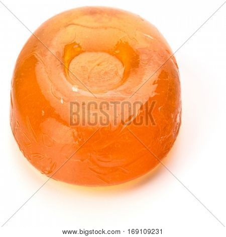 One fruit hard sugar candy,  boiled sweet or sugar plum isolated on white background cutout.