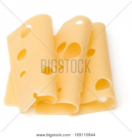 three Cheese slices isolated on white background