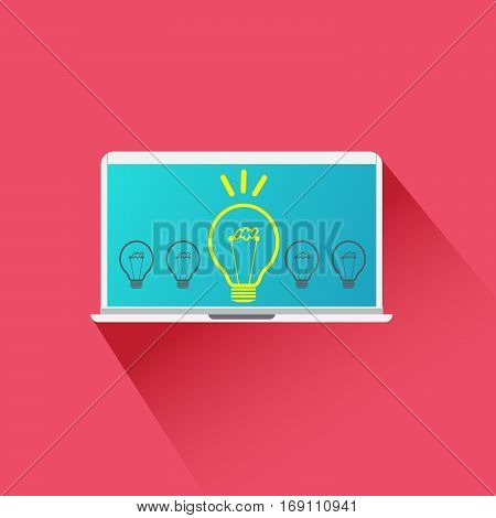 Vector design light bulb in notebook hard work