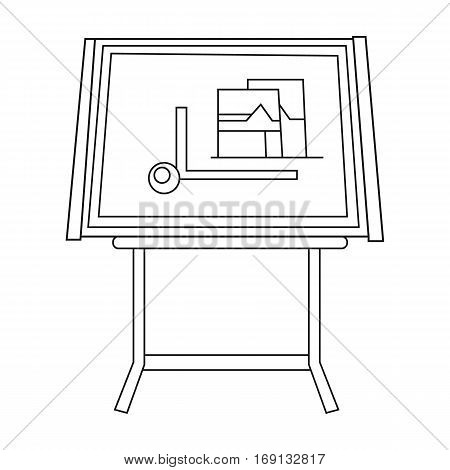 Drawing board icon in outline design isolated on white background. Architect symbol stock vector illustration.