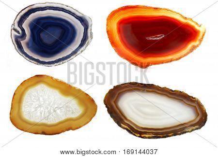 agate chalcedony semigem geode crystals geological mineral isolated collage