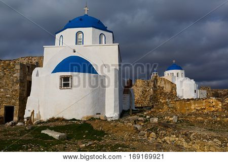 Chrches in the castle Chora on Astypalea island.