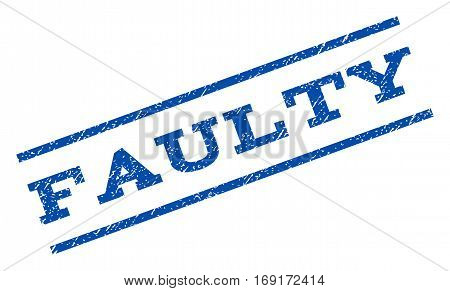 Faulty watermark stamp. Text caption between parallel lines with grunge design style. Rotated rubber seal stamp with dust texture. Vector blue ink imprint on a white background.