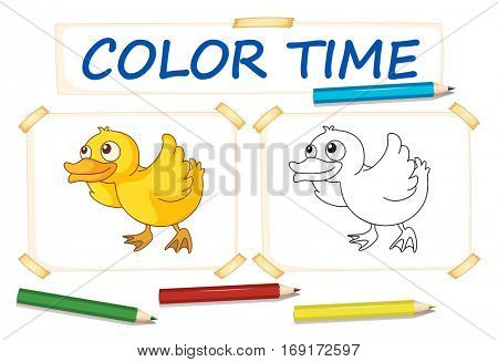 Color paper template with little duck illustration