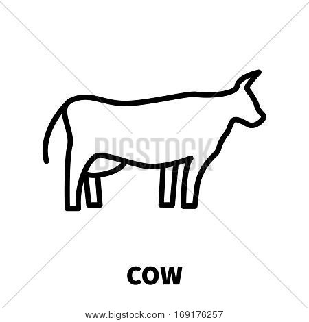 Cow icon or logo in modern line style. High quality black outline pictogram for web site design and mobile apps. Vector illustration on a white background.