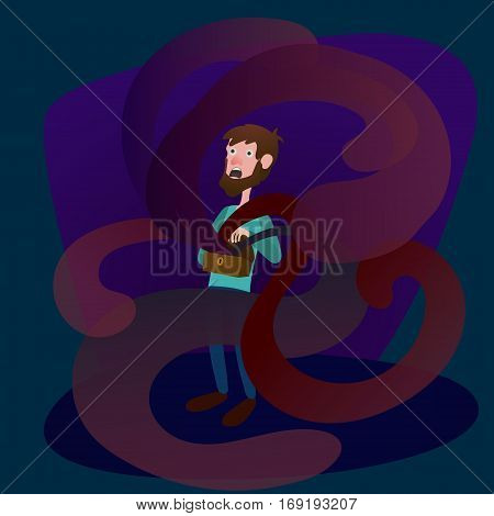 Pandora Box metaphor cartoon. Hand drawn colorful vector illustration